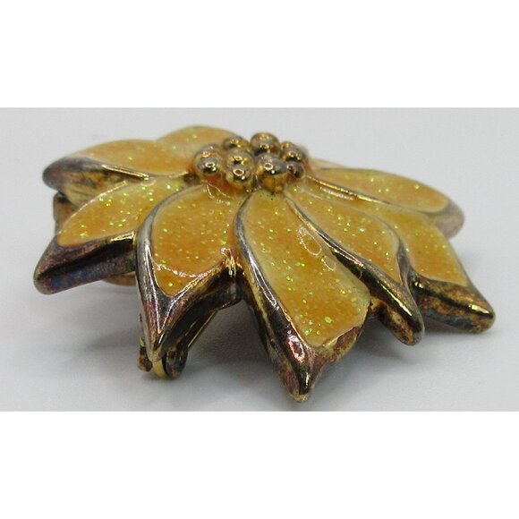 Vintage Avon Yellow Enamel Flower Brooch Pendant Gold Tone Glitter Floral Pin - Picture 3 of 9